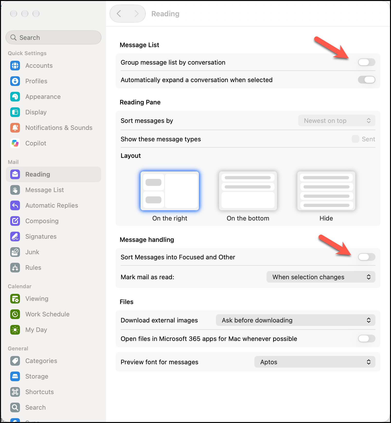Outlook Focused Inbox Settings